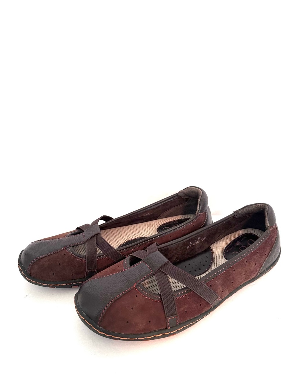 b.o.c. Women's Brown Suede & Dark Brown Leather Cross-Strap Flats Size 8 - Picture 5 of 12